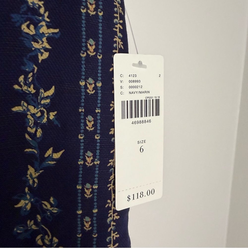 NWT Anthropologie Feather Bone Navy Boho Pants Floral Wide Leg Women's Size 6 - Picture 3 of 6